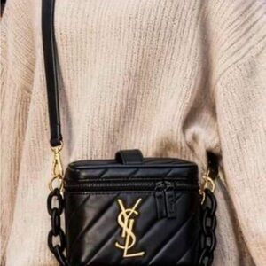 Yves Saint Laurent Black Quilted Camera Crossbody with Gold YSL Logo